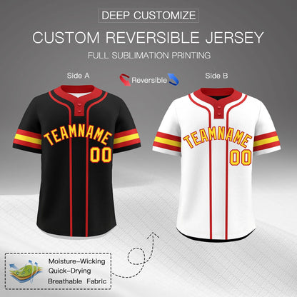 Custom Red Gold Reversible Baseball Jersey Classic Style Two-Button Team Uniform