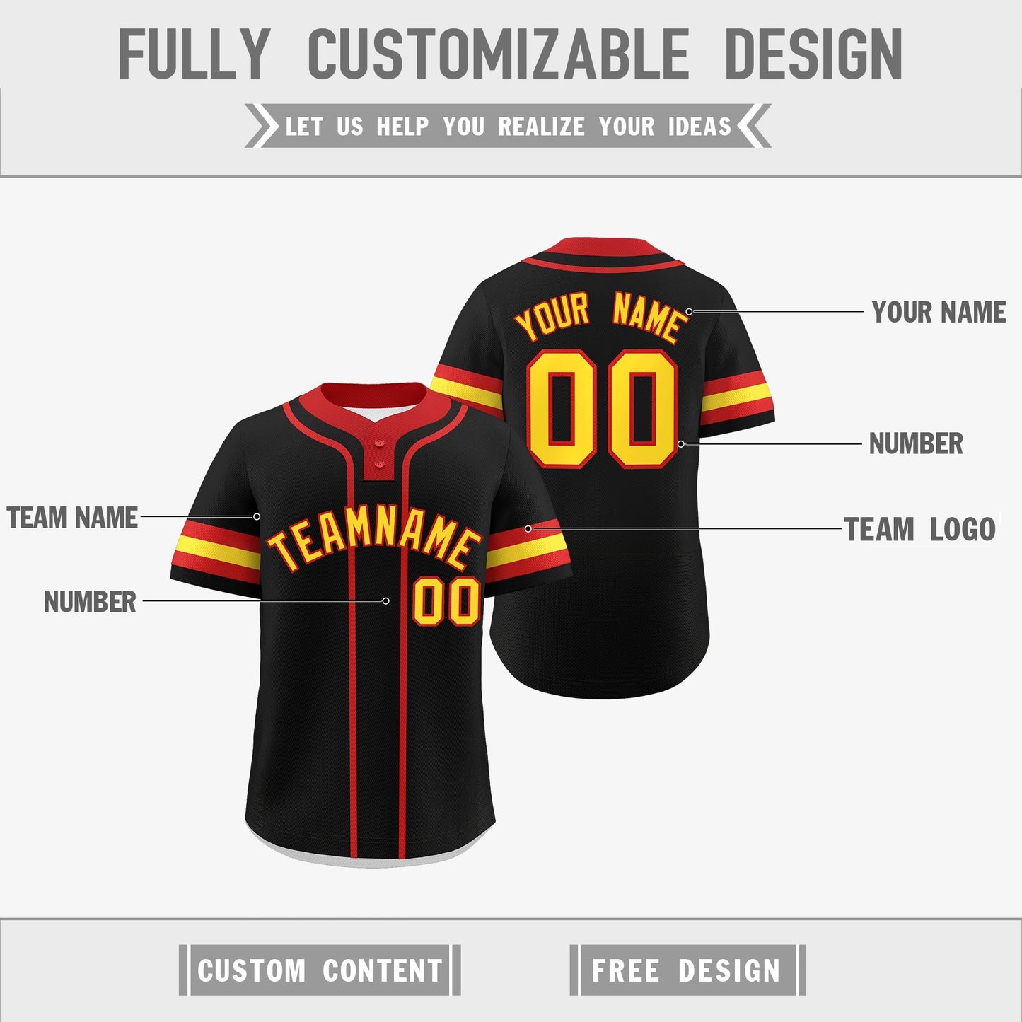 Custom Red Gold Reversible Baseball Jersey Classic Style Two-Button Team Uniform