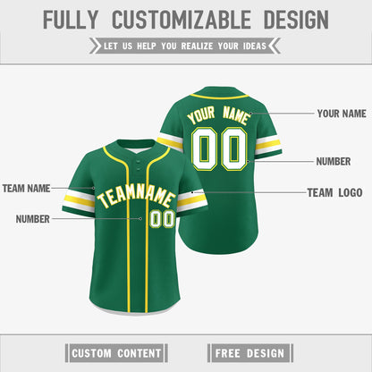 Custom White Gold Kelly Green Reversible Baseball Jersey Classic Style Two-Button Team Uniform