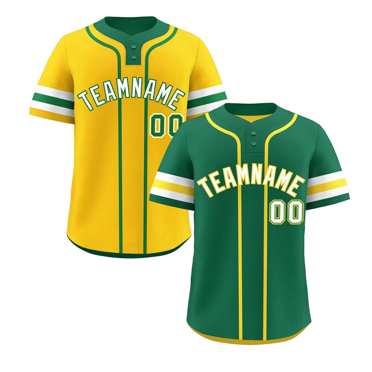 Custom White Gold Kelly Green Reversible Baseball Jersey Classic Style Two-Button Team Uniform