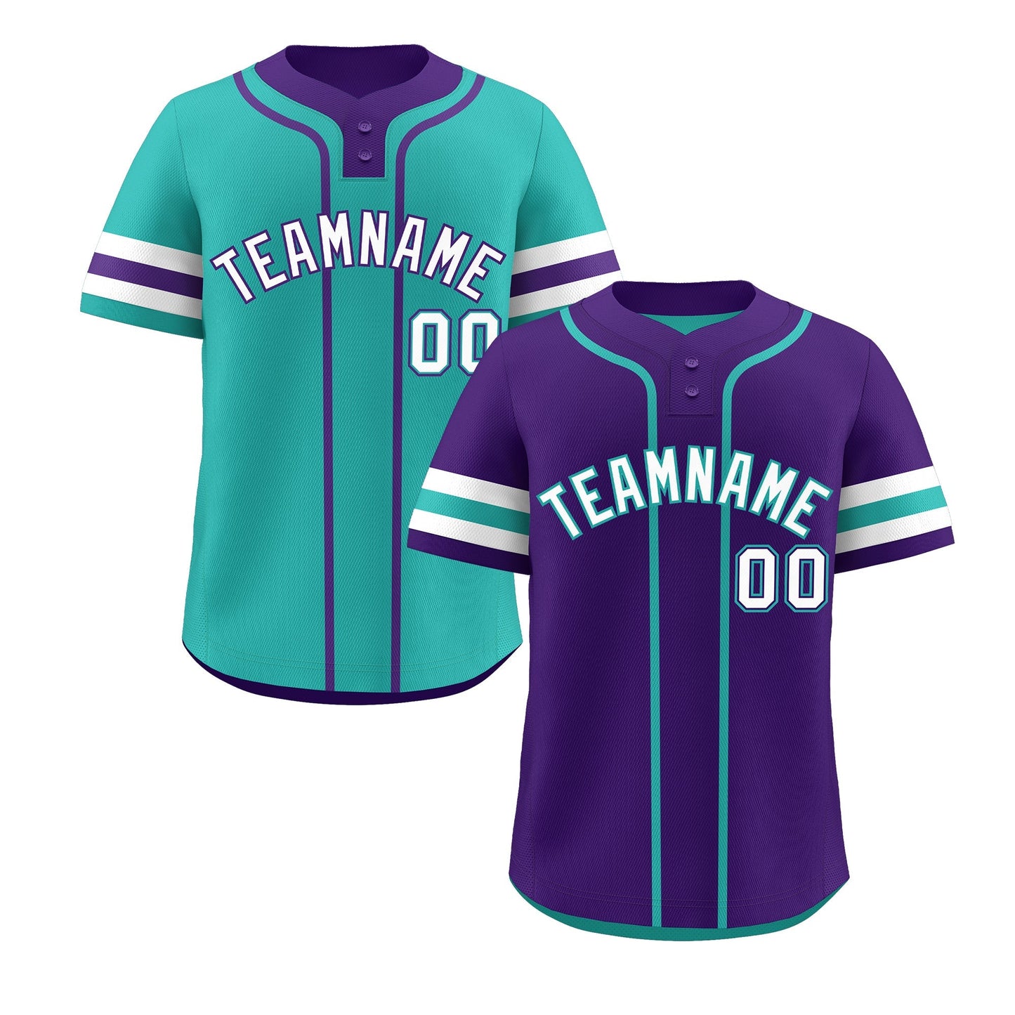Custom White Aqua Purple Reversible Baseball Jersey Classic Style Two-Button Team Uniform