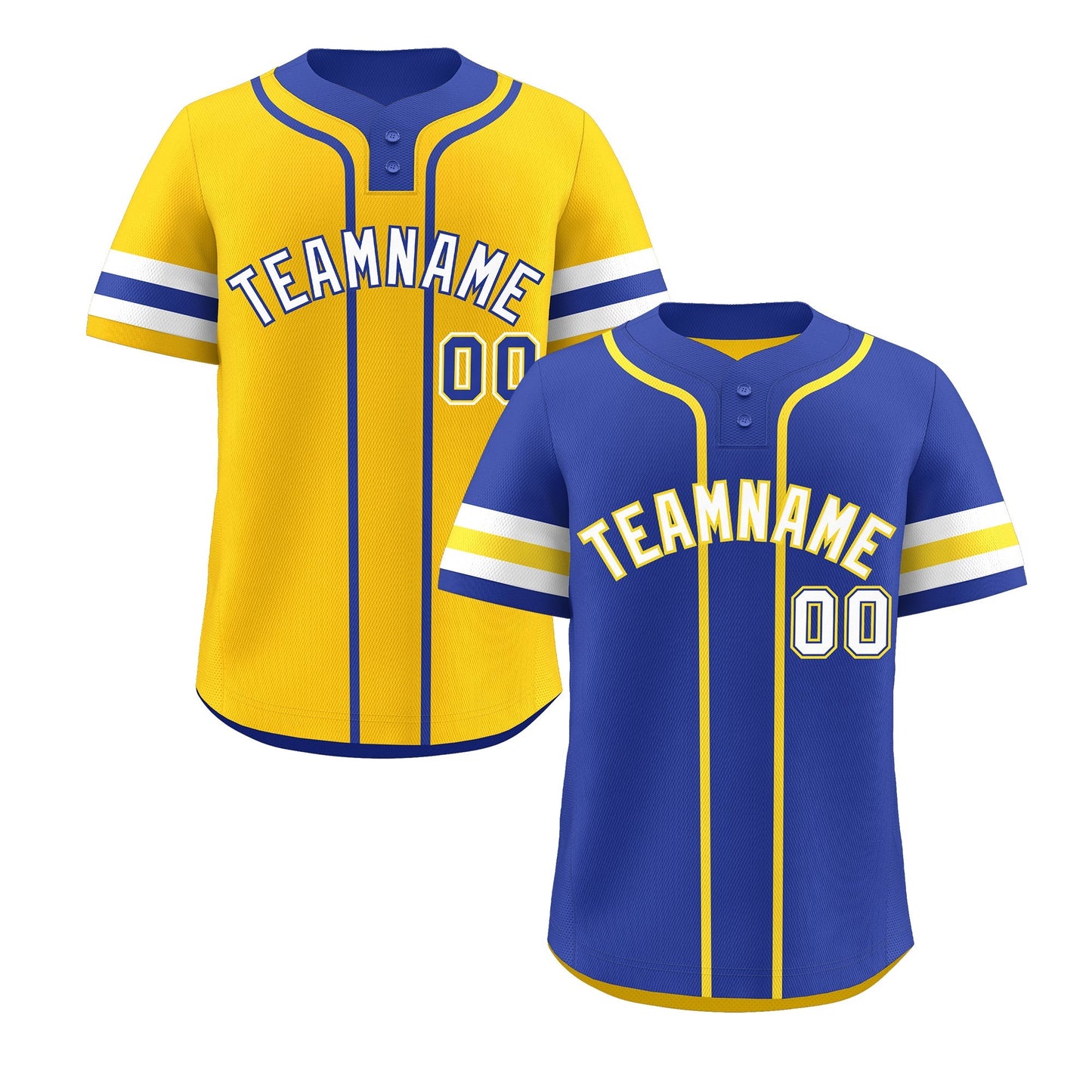 Custom White Gold Royal Blue Reversible Baseball Jersey Classic Style Two-Button Team Uniform