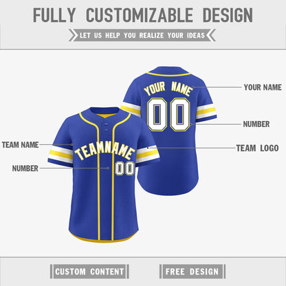 Custom White Gold Royal Blue Reversible Baseball Jersey Classic Style Two-Button Team Uniform