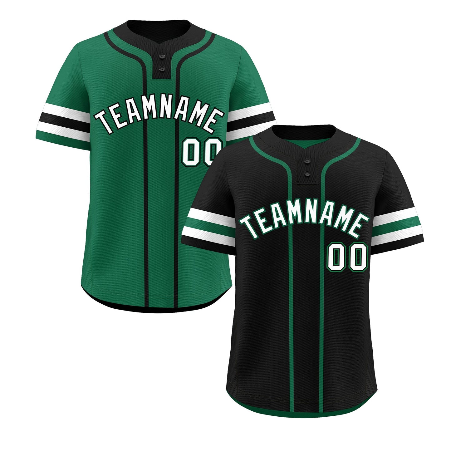 Custom White Kelly Green Black Reversible Baseball Jersey Classic Style Two-Button Team Uniform