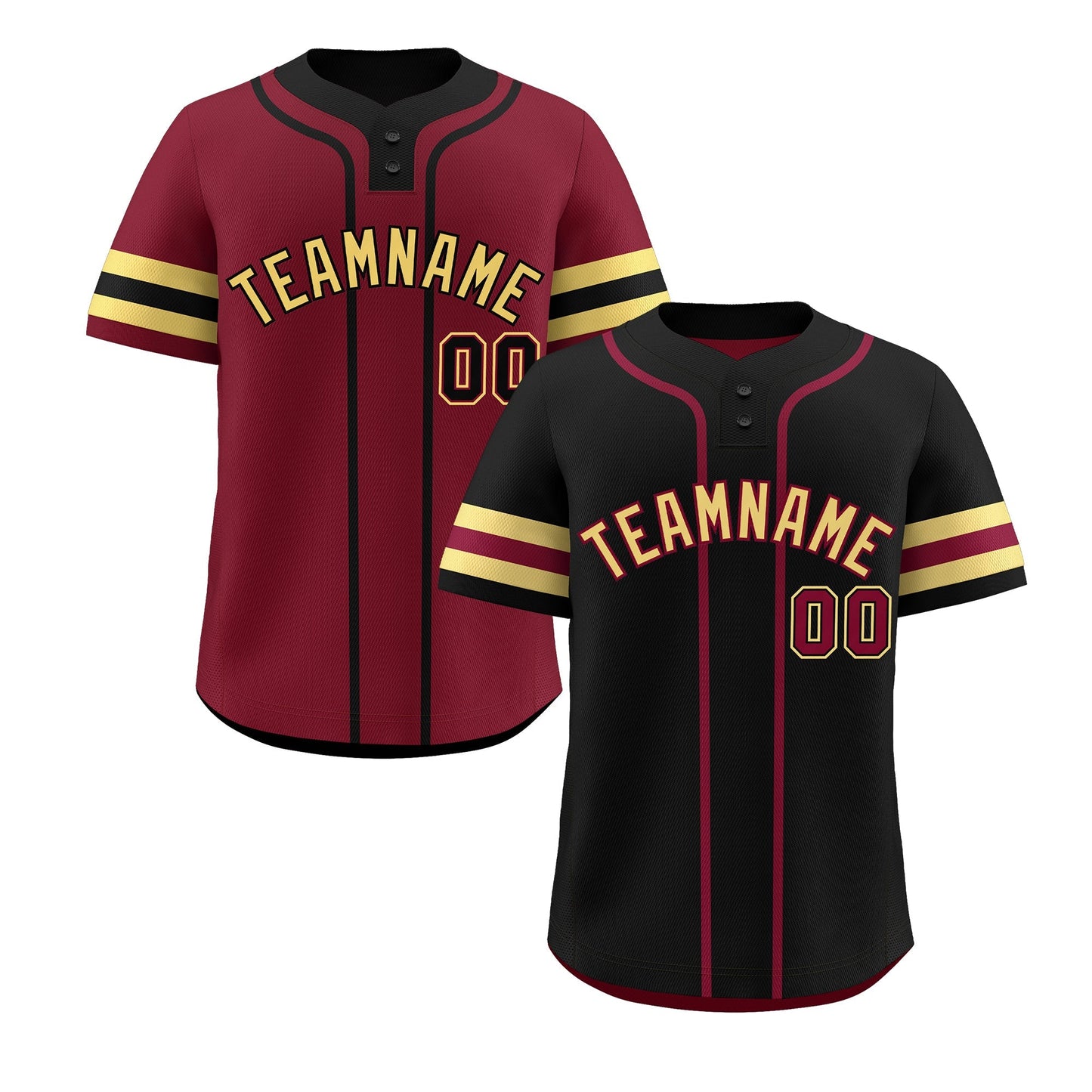 Custom Khaki Crimson Black Reversible Baseball Jersey Classic Style Two-Button Team Uniform