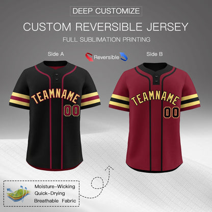 Custom Khaki Crimson Black Reversible Baseball Jersey Classic Style Two-Button Team Uniform