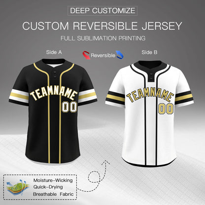 Custom White Old Gold Black Reversible Baseball Jersey Classic Style Two-Button Team Uniform
