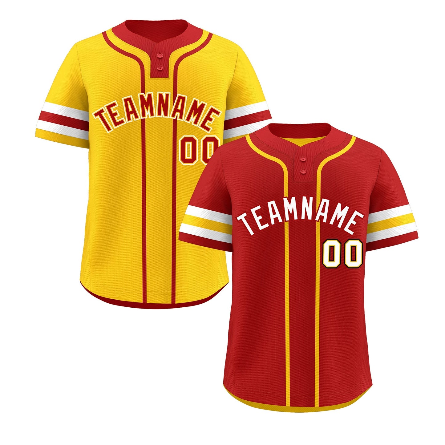 Custom White Gold Red Reversible Baseball Jersey Classic Style Two-Button Team Uniform