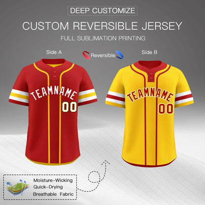 Custom White Gold Red Reversible Baseball Jersey Classic Style Two-Button Team Uniform