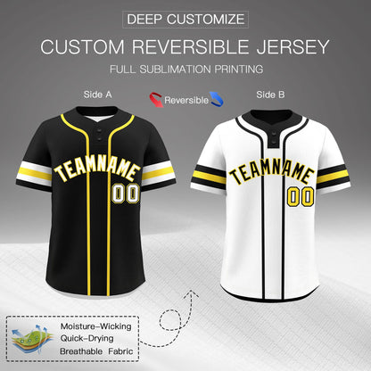 Custom White Gold Black Reversible Baseball Jersey Classic Style Two-Button Team Uniform