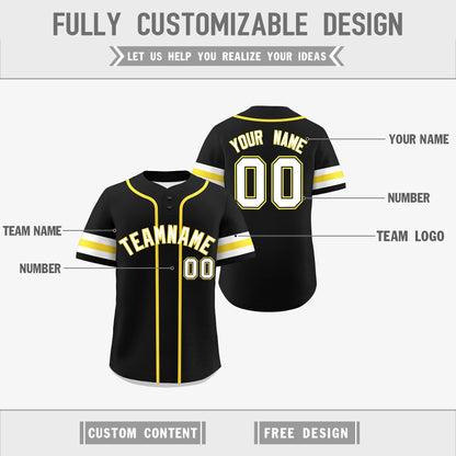 Custom White Gold Black Reversible Baseball Jersey Classic Style Two-Button Team Uniform