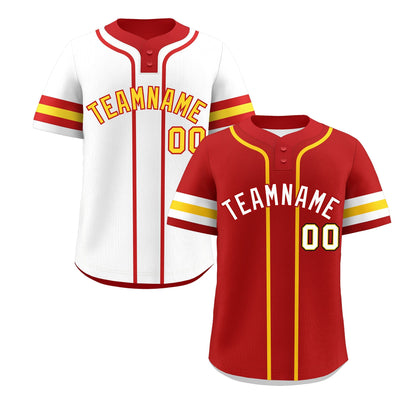 Custom White Gold Red Reversible Baseball Jersey Classic Style Two-Button Team Uniform