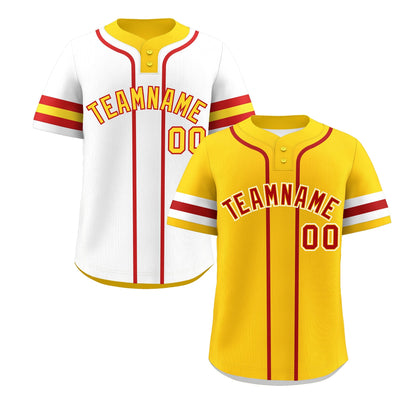 Custom White Red Gold Reversible Baseball Jersey Classic Style Two-Button Team Uniform
