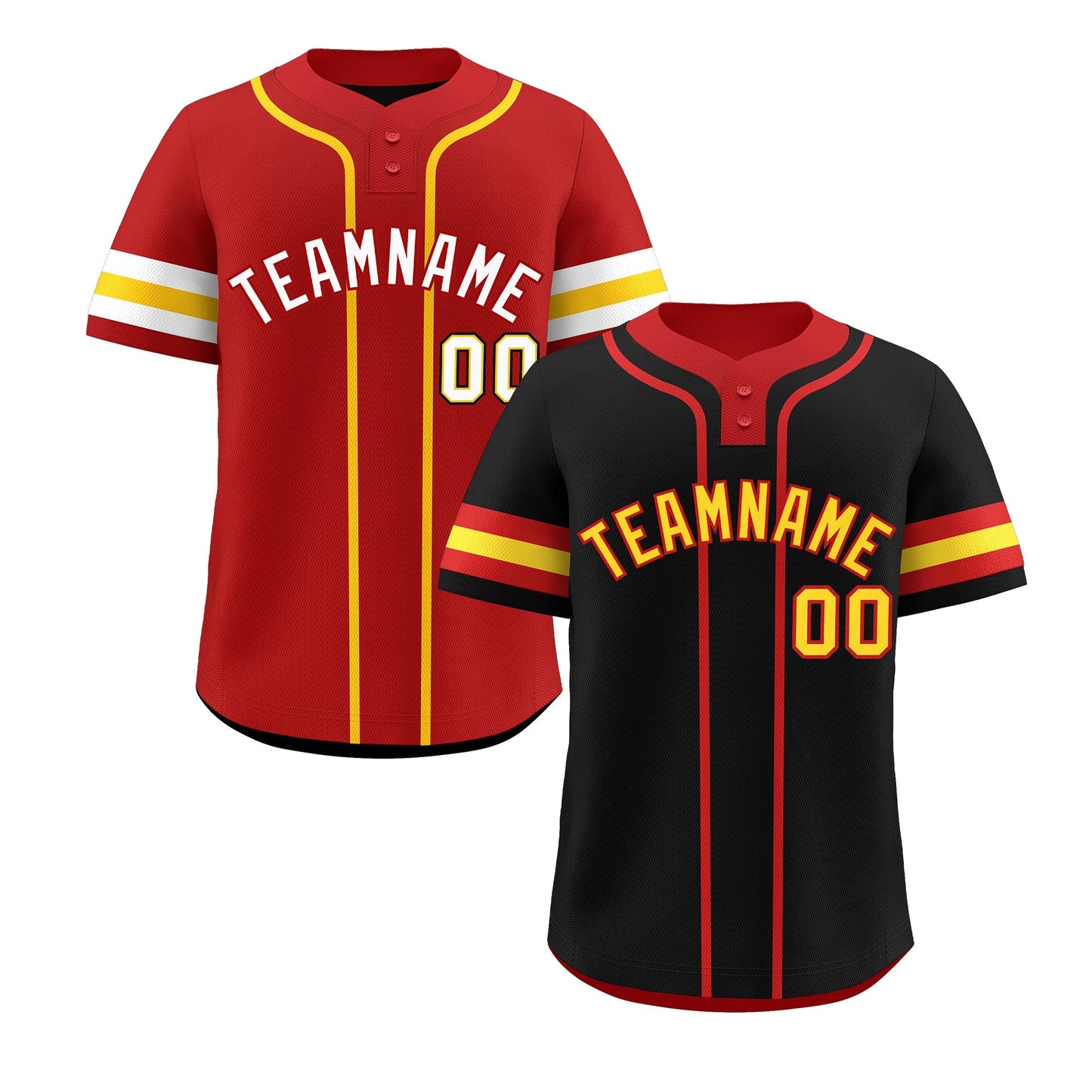 Custom Red Gold White Reversible Baseball Jersey Classic Style Two-Button Team Uniform