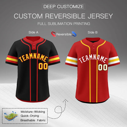 Custom Red Gold White Reversible Baseball Jersey Classic Style Two-Button Team Uniform