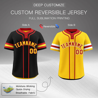 Custom Red Gold White Reversible Baseball Jersey Classic Style Two-Button Team Uniform