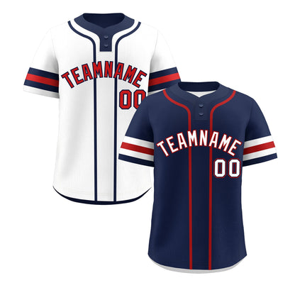 Custom White Red Navy Reversible Baseball Jersey Classic Style Two-Button Team Uniform