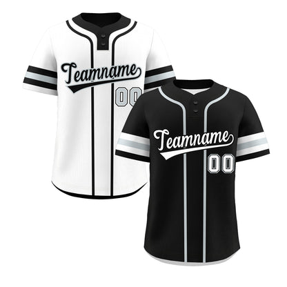 Custom White Silver Black Reversible Baseball Jersey Classic Style Two-Button Team Uniform