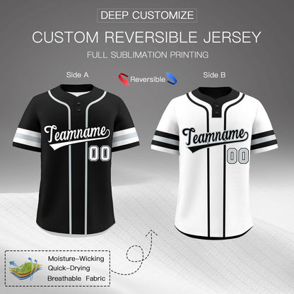 Custom White Silver Black Reversible Baseball Jersey Classic Style Two-Button Team Uniform