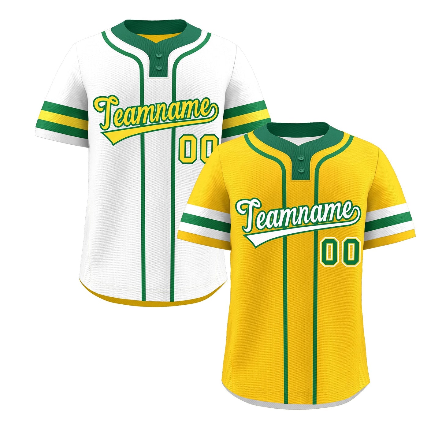 Custom White Kelly Green Gold Reversible Baseball Jersey Classic Style Two-Button Team Uniform