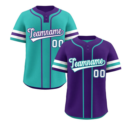 Custom White Aqua Purple Reversible Baseball Jersey Classic Style Two-Button Team Uniform