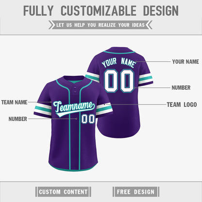 Custom White Aqua Purple Reversible Baseball Jersey Classic Style Two-Button Team Uniform