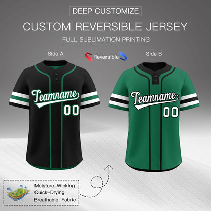 Custom White Kelly Green Black Reversible Baseball Jersey Classic Style Two-Button Team Uniform