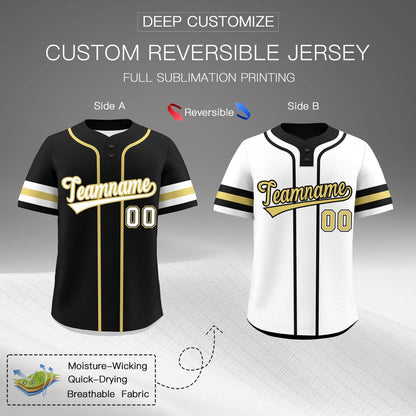 Custom White Old Gold Black Reversible Baseball Jersey Classic Style Two-Button Team Uniform