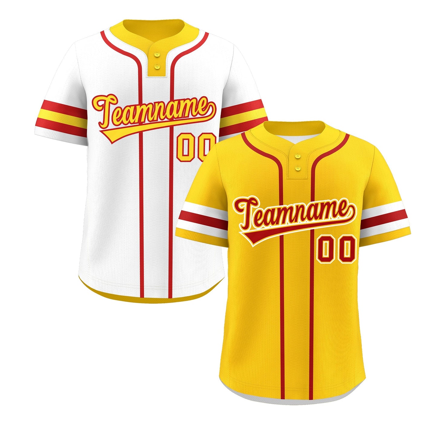 Custom White Red Gold Reversible Baseball Jersey Classic Style Two-Button Team Uniform