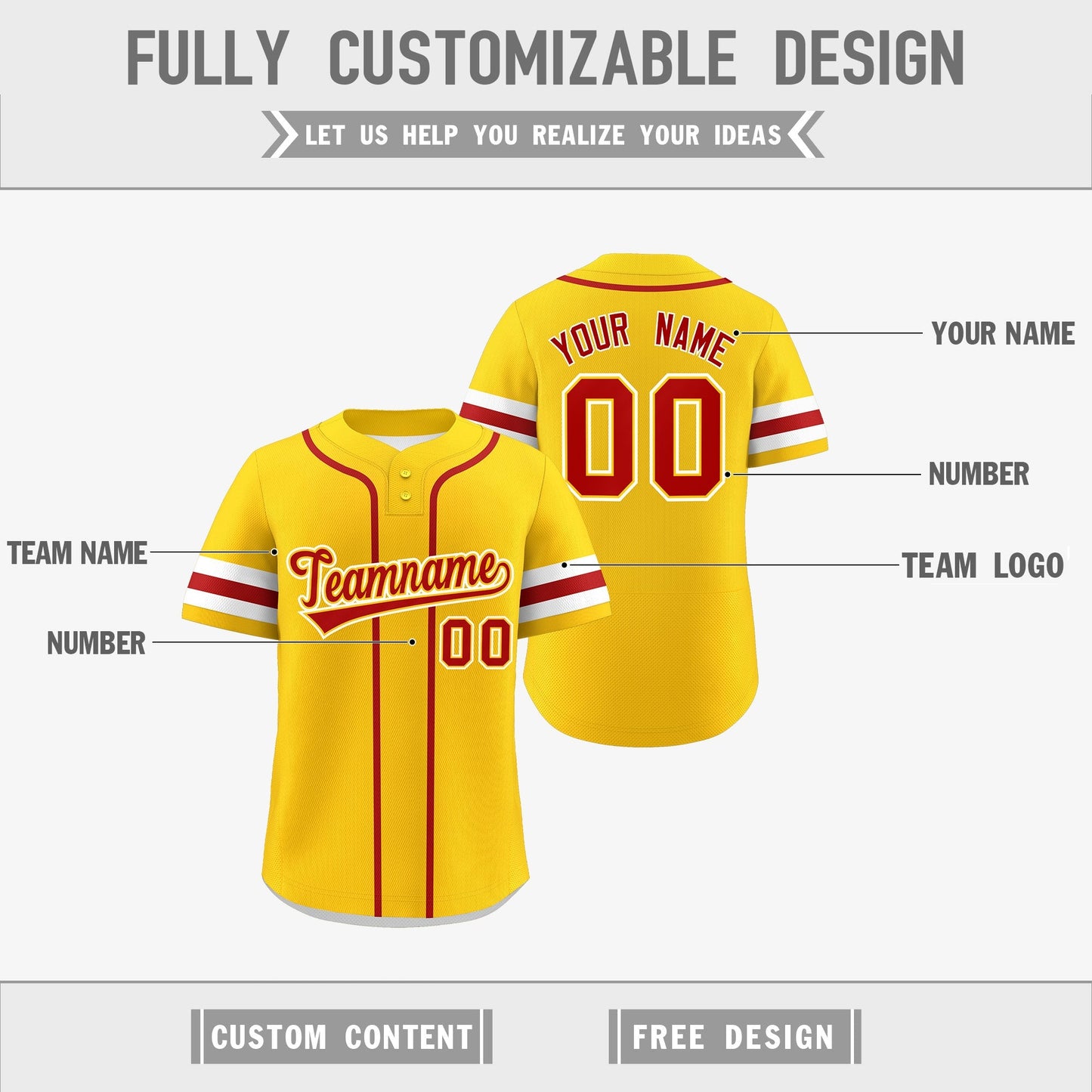 Custom White Red Gold Reversible Baseball Jersey Classic Style Two-Button Team Uniform
