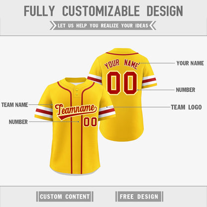 Custom White Red Gold Reversible Baseball Jersey Classic Style Two-Button Team Uniform