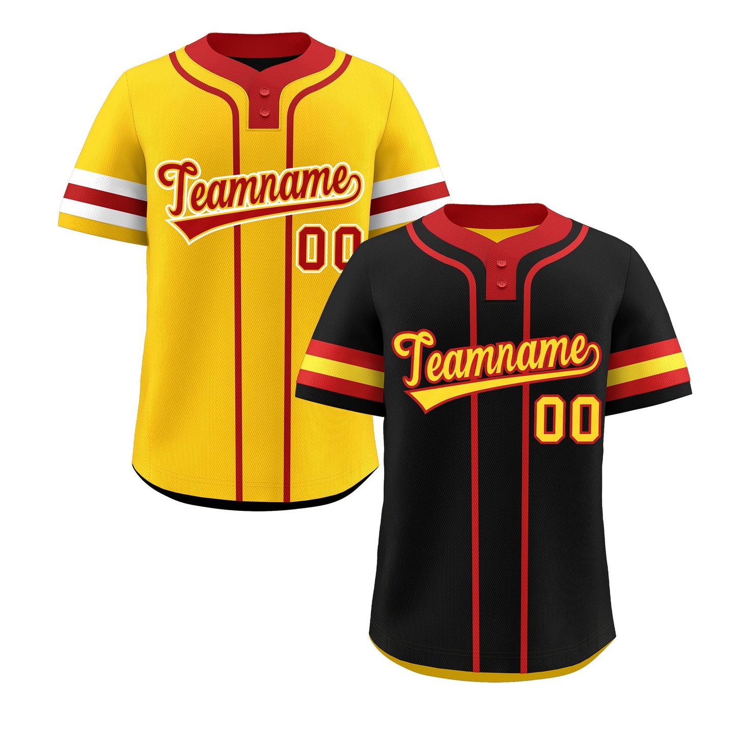 Custom Red Gold White Reversible Baseball Jersey Classic Style Two-Button Team Uniform