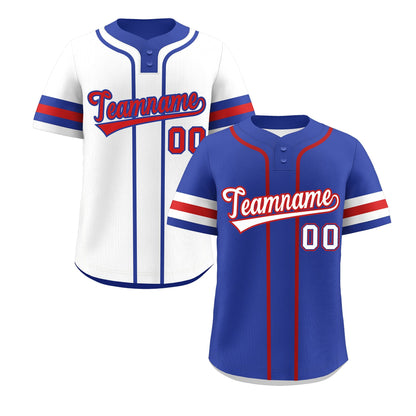 Custom White Red Royal Blue Reversible Baseball Jersey Classic Style Two-Button Team Uniform
