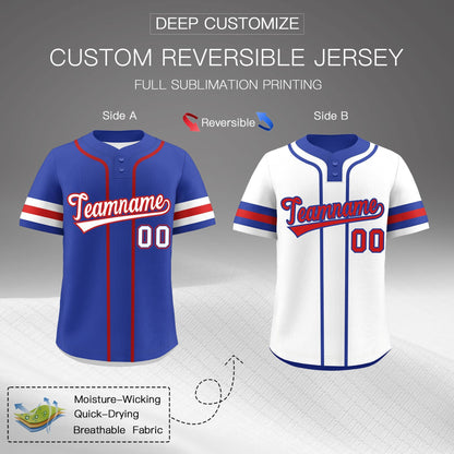 Custom White Red Royal Blue Reversible Baseball Jersey Classic Style Two-Button Team Uniform