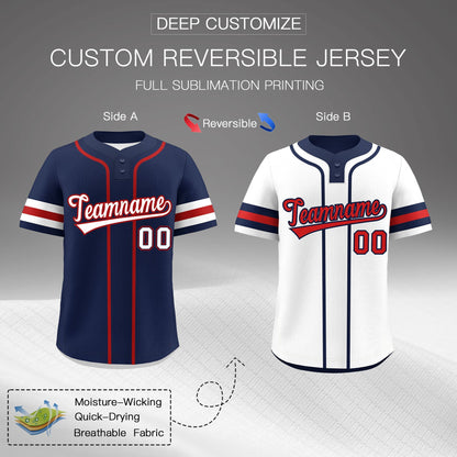 Custom White Red Navy Reversible Baseball Jersey Classic Style Two-Button Team Uniform