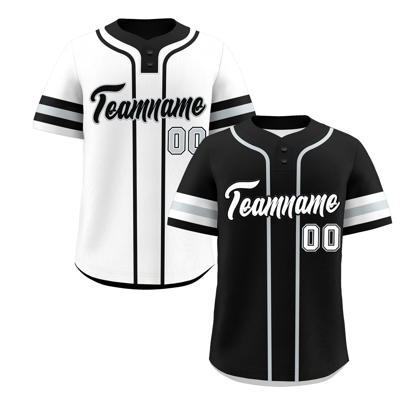 Custom White Silver Black Reversible Baseball Jersey Classic Style Two-Button Team Uniform