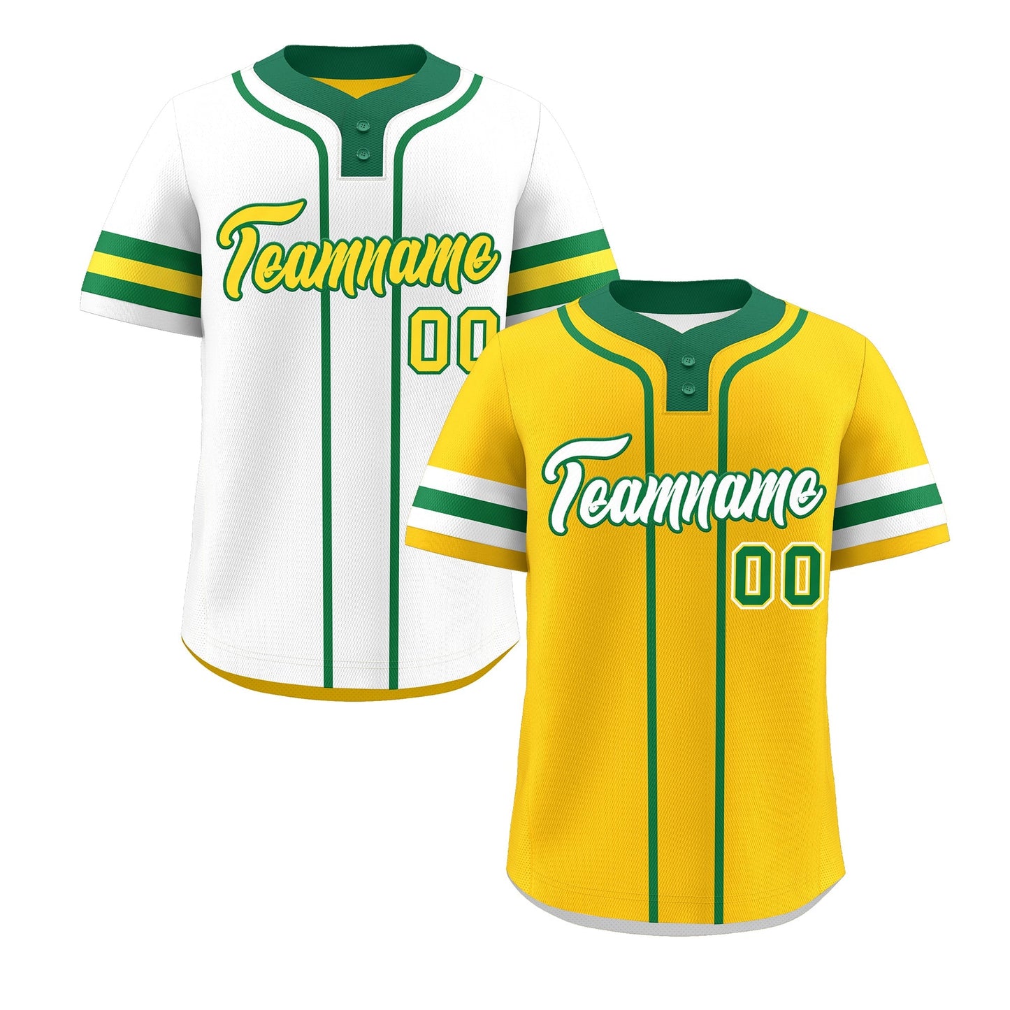 Custom White Kelly Green Gold Reversible Baseball Jersey Classic Style Two-Button Team Uniform