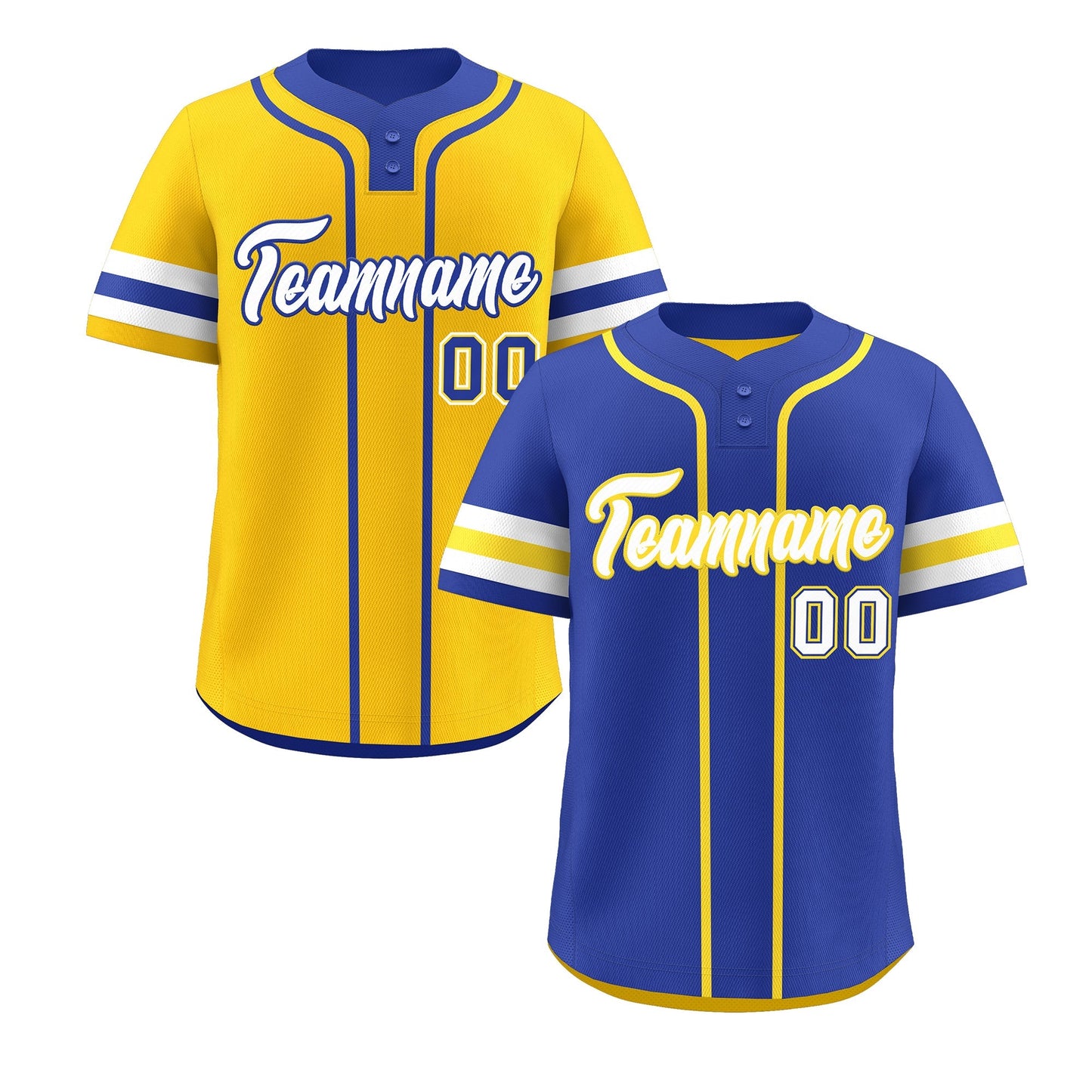 Custom White Gold Royal Blue Reversible Baseball Jersey Classic Style Two-Button Team Uniform