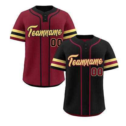 Custom Khaki Crimson Black Reversible Baseball Jersey Classic Style Two-Button Team Uniform