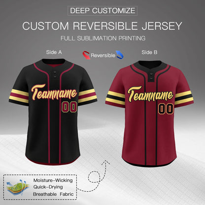 Custom Khaki Crimson Black Reversible Baseball Jersey Classic Style Two-Button Team Uniform
