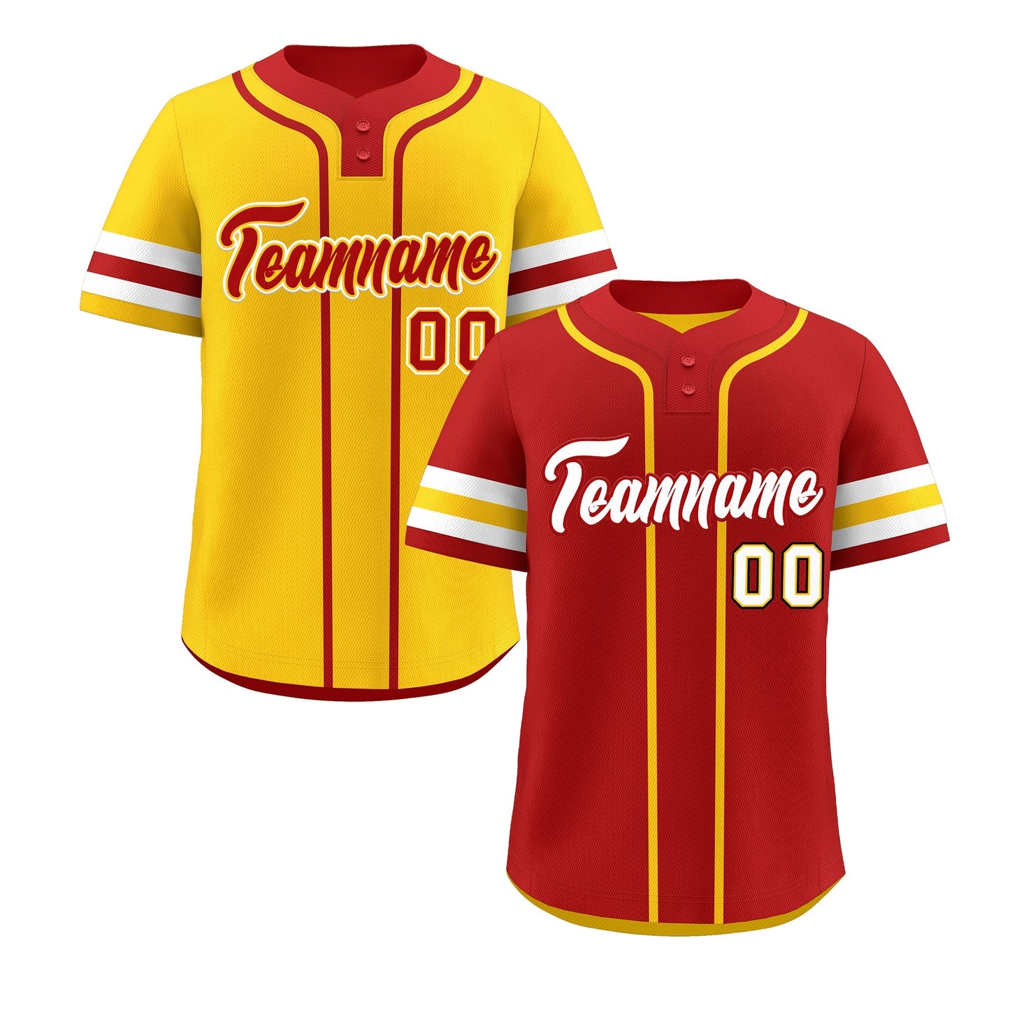 Custom White Gold Red Reversible Baseball Jersey Classic Style Two-Button Team Uniform