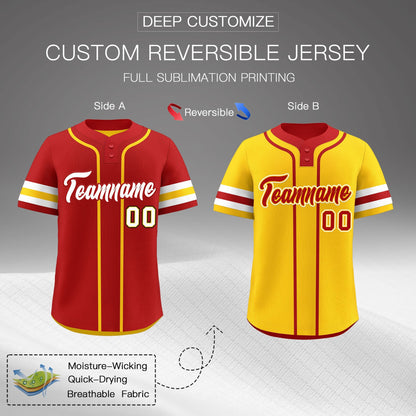 Custom White Gold Red Reversible Baseball Jersey Classic Style Two-Button Team Uniform