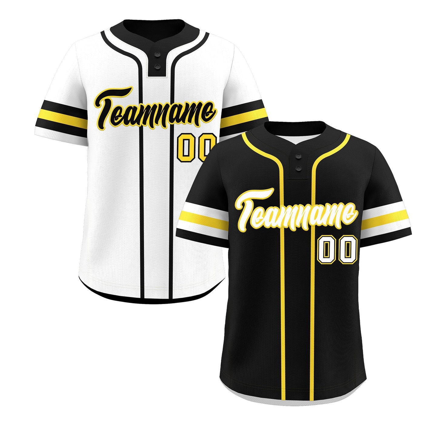 Custom White Gold Black Reversible Baseball Jersey Classic Style Two-Button Team Uniform