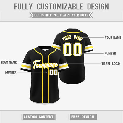 Custom White Gold Black Reversible Baseball Jersey Classic Style Two-Button Team Uniform