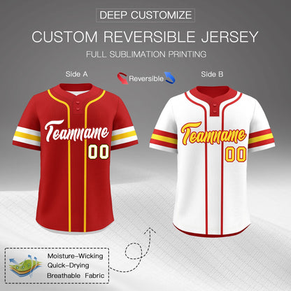 Custom White Gold Red Reversible Baseball Jersey Classic Style Two-Button Team Uniform