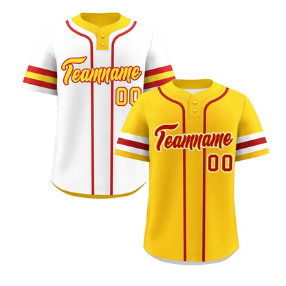 Custom White Red Gold Reversible Baseball Jersey Classic Style Two-Button Team Uniform