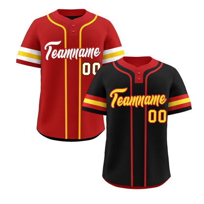 Custom Red Gold White Reversible Baseball Jersey Classic Style Two-Button Team Uniform