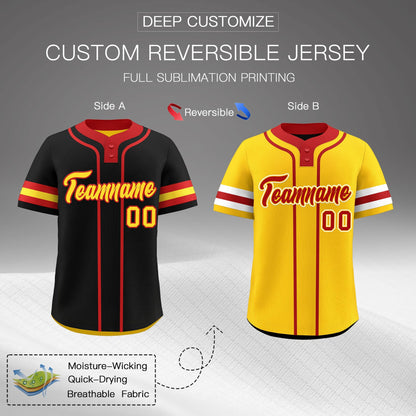 Custom Red Gold White Reversible Baseball Jersey Classic Style Two-Button Team Uniform
