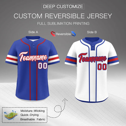 Custom White Red Royal Blue Reversible Baseball Jersey Classic Style Two-Button Team Uniform