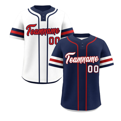 Custom White Red Navy Reversible Baseball Jersey Classic Style Two-Button Team Uniform